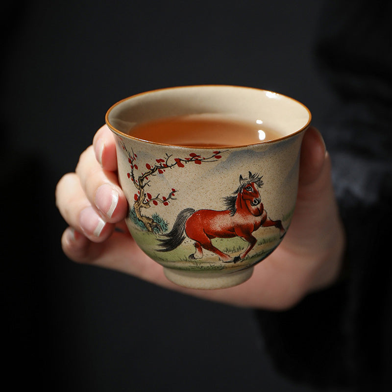 Chinese Zodiac Ceramic Teacup - hand-painted zodiac animal ceramic cup, traditional tea ceremony