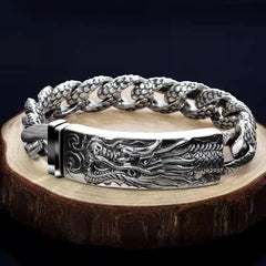 Dragon Scale Bracelet - relief plaque on wood slice with blue backdrop, mythical
