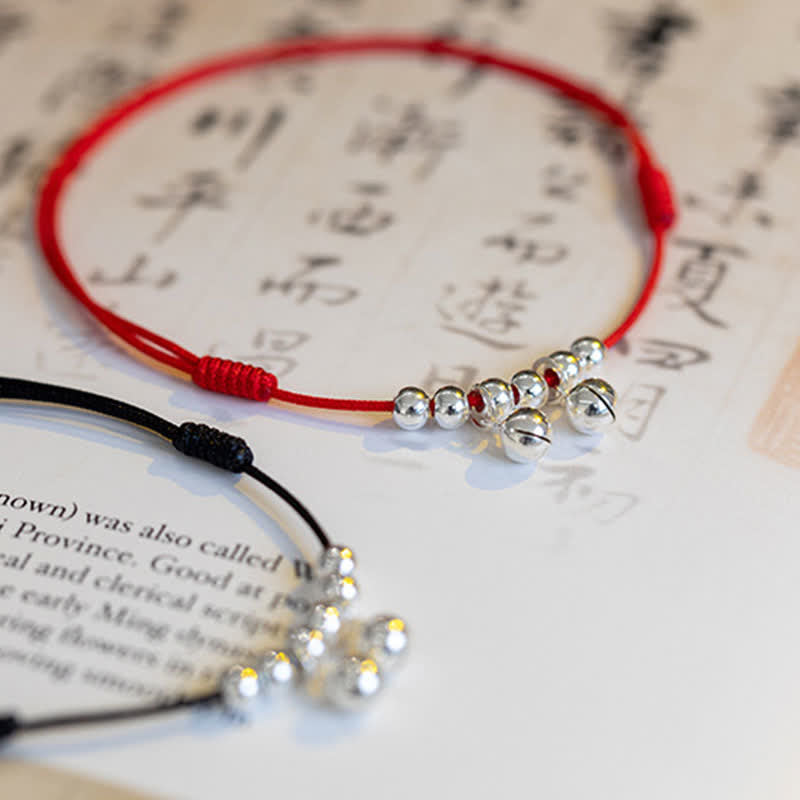 925 Sterling Silver Red String Bell Charm Anklet, image 16