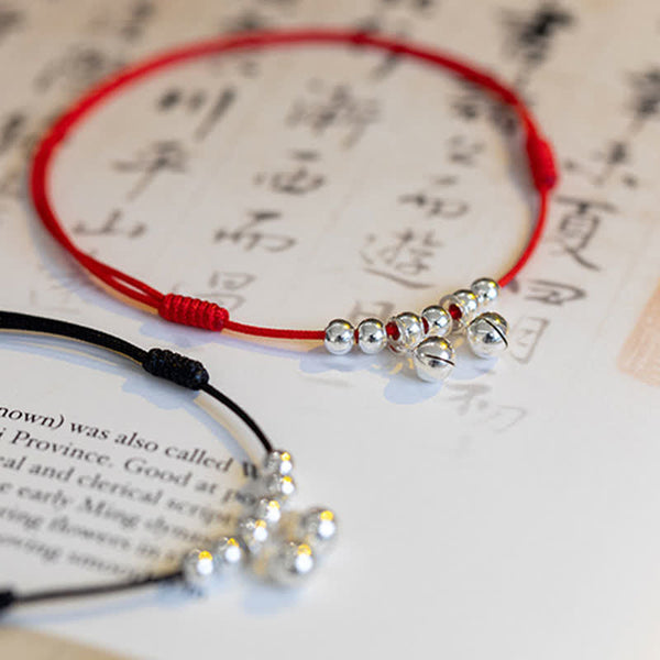 925 Sterling Silver Red String Bell Charm Anklet, image 16