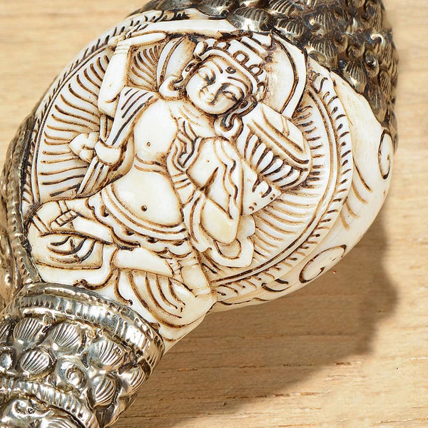 Engraved Shankha Positive Conch – held in both hands at temple offering height, devotional practice pose