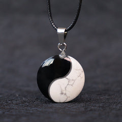 Black Obsidian White Turquoise Yin Yang Transformation Necklace Pendant - Black obsidian howlite yin-yang on dark cord, zen j