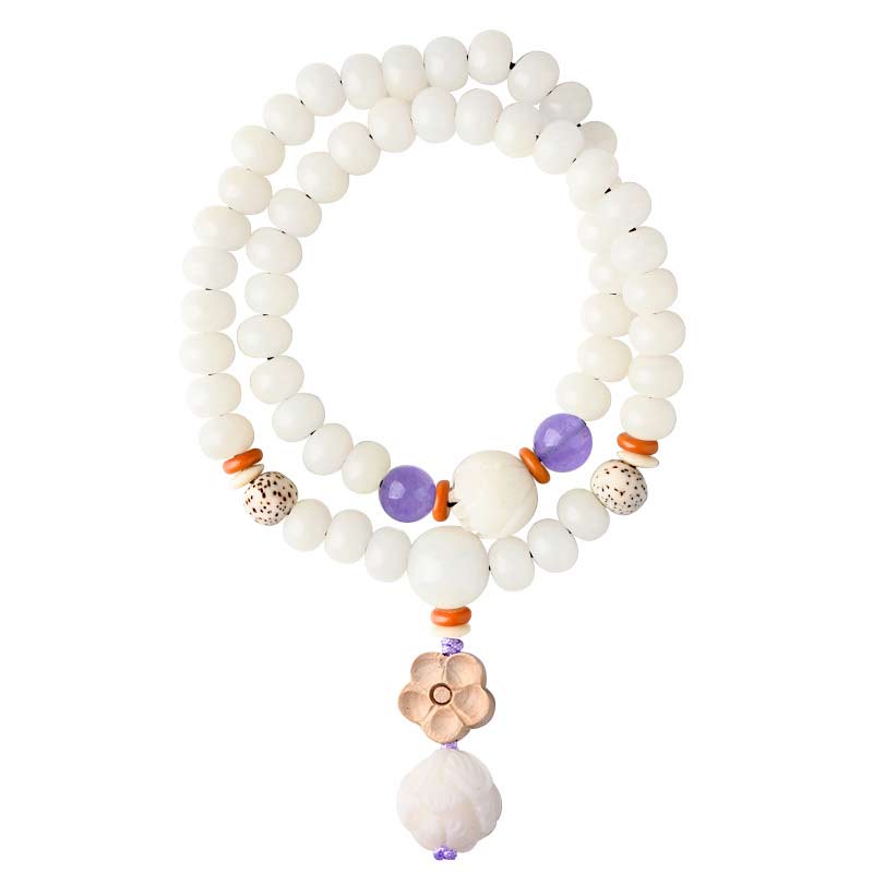 Tibetan White Jade Bodhi Lotus Blessing Bracelet | Enlightenment