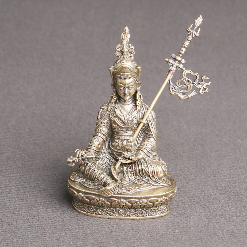 Padmasambhava Buddha Copper Statue – three-quarter angle detailed robe and crown, meditation temple ornament