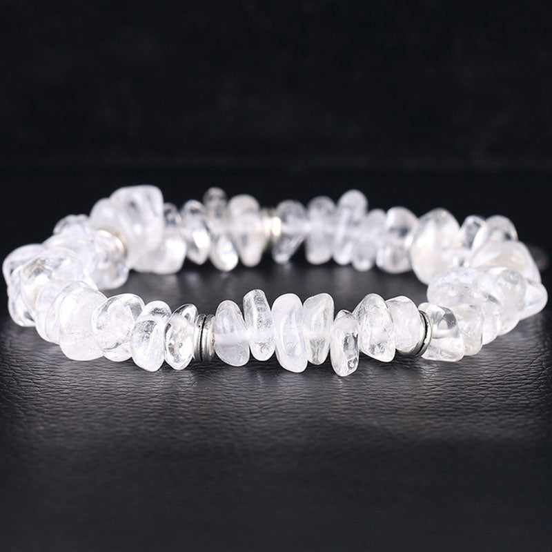 Natural White Crystal Lotus Bracelet – Side angle showing crystal translucence, wellness accessory