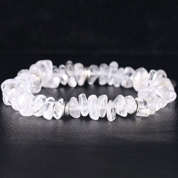 Natural White Crystal Lotus Bracelet – Side angle showing crystal translucence, wellness accessory