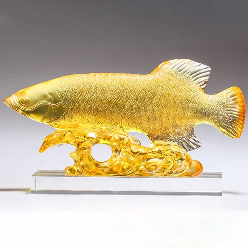 Liuli Crystal Koi Fish Art – On office desk with plant, crystal koi wealth ornament