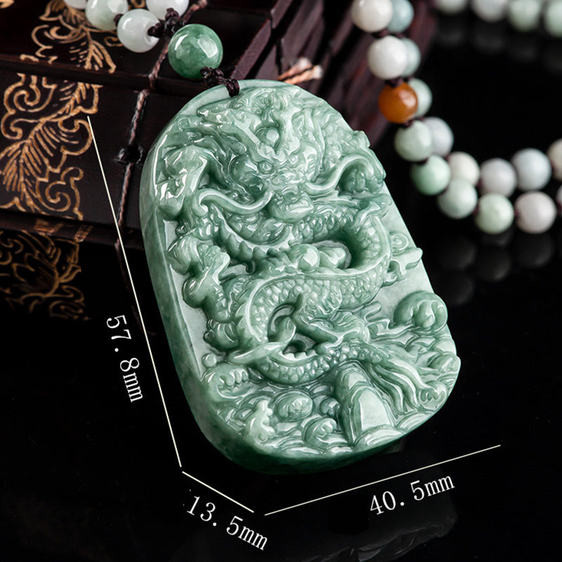 Collar de prosperidad de jade con el dragón del zodiaco chino | Suerte y abundancia