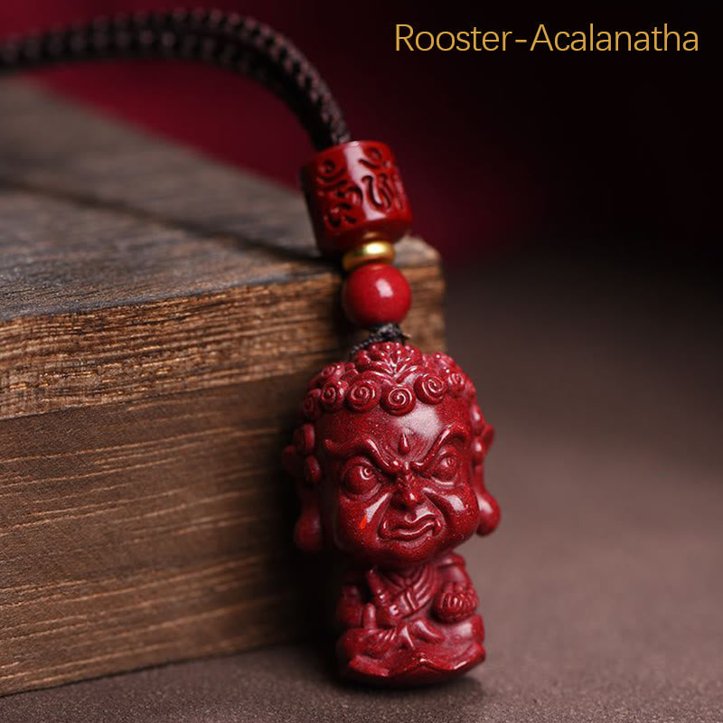 Chinese Zodiac Cinnabar Pendant – Rooster zodiac Acalanatha wrathful deity carving, natal Buddha