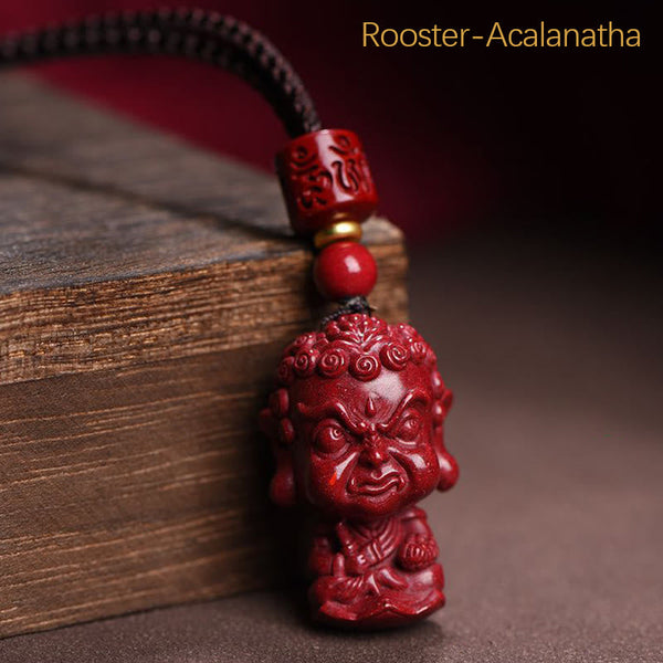 Chinese Zodiac Cinnabar Pendant – Rooster zodiac Acalanatha wrathful deity carving, natal Buddha