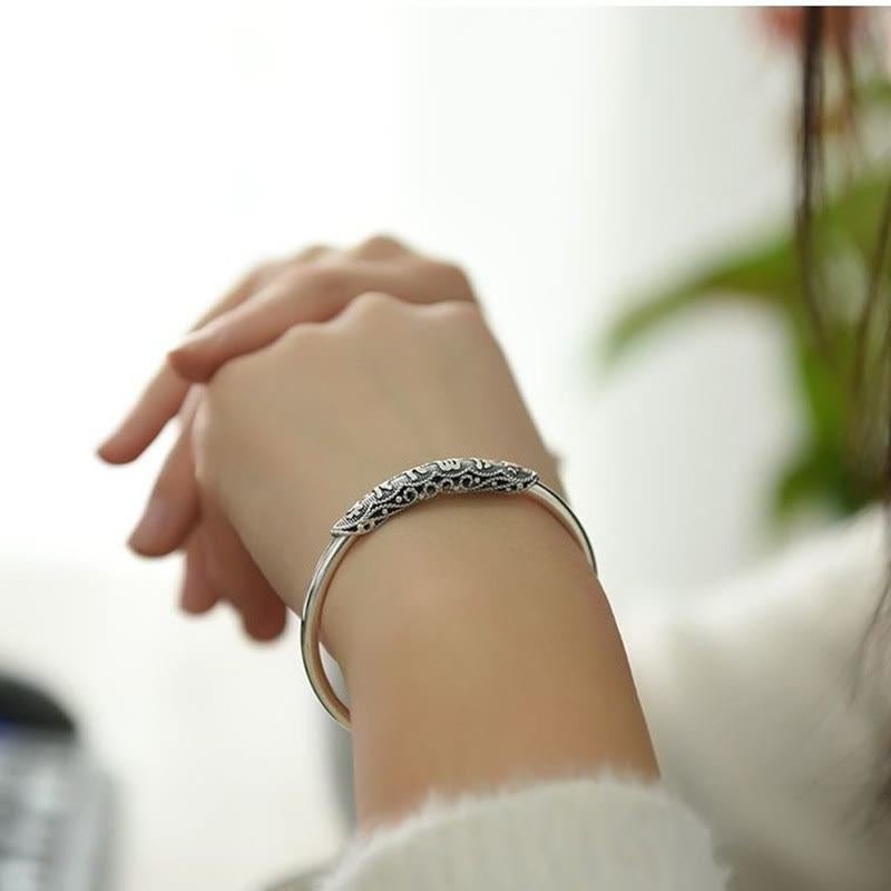 Om Mani Padme Hum Cuff Bracelet – Silver engraved cuff worn on wrist, delicate artisan jewelry