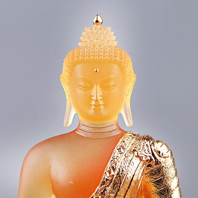 Buddha Liuli Serenity Decor – colorful glass craftsmanship peaceful face, handmade home art
