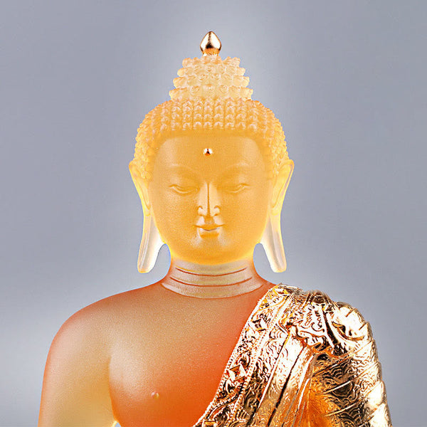 Buddha Liuli Serenity Decor – colorful glass craftsmanship peaceful face, handmade home art