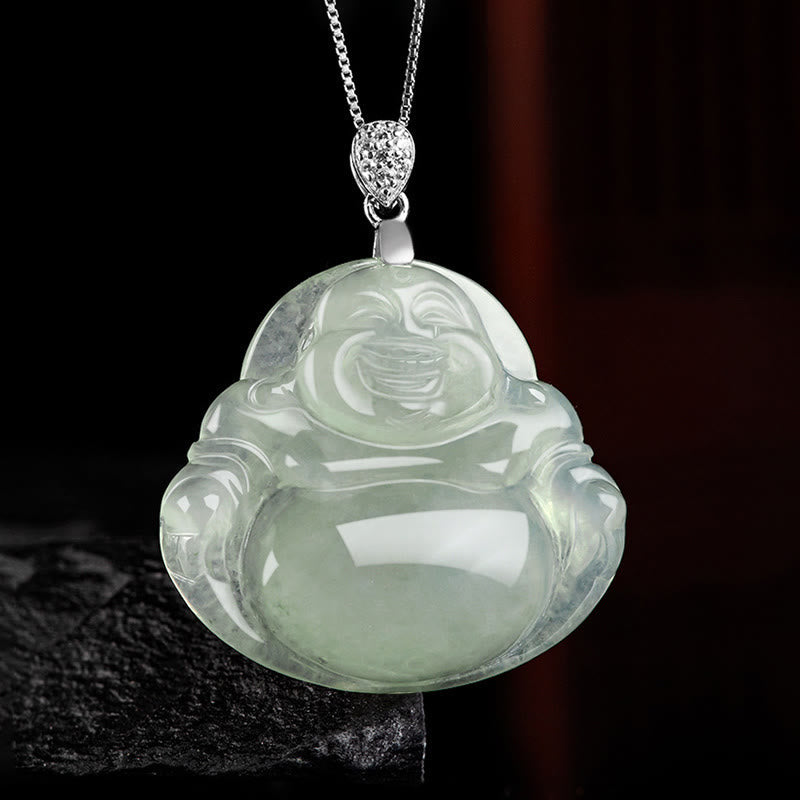 Natural Jade Buddha Pendant – prosperity symbol, green jade detail