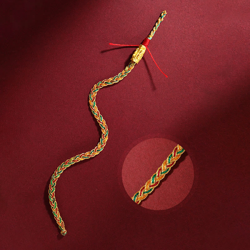 Year of the Dragon Braided Bracelet - S-curve flat lay with magnified braid inset, Handcrafted artistry
