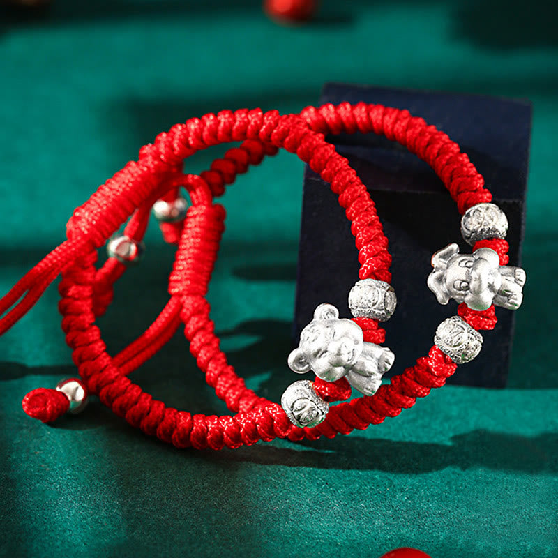 999 Sterling Silver Zodiac Red Rope Kids Bracelet - Red cord bracelet pair with silver animal charms, meaningful gift