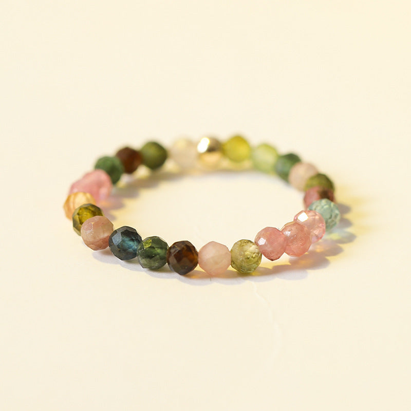 2mm Citrine Ring – Multicolor tiny faceted bead ring on warm cream, colorful crystal stacking ring