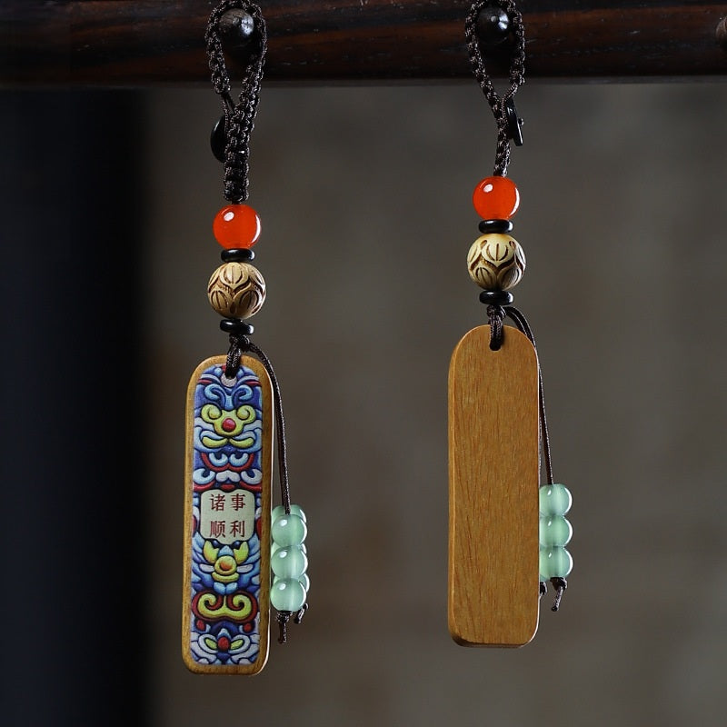 Painted Sandalwood 'Lucky Pig' Keychain, image 6, lucky charm
