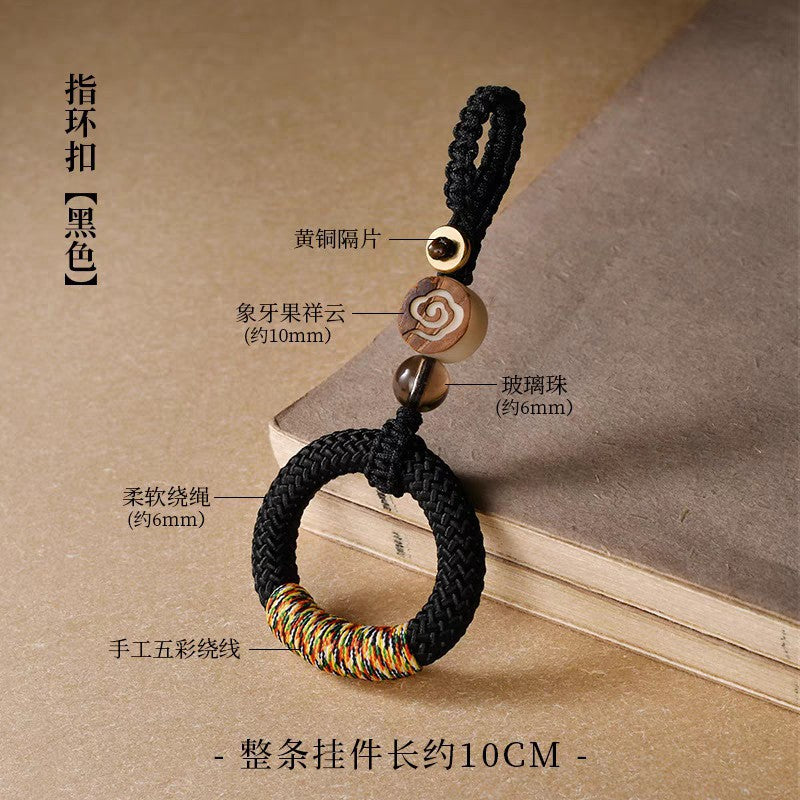 Handwoven Feng Shui Macrame Keychain – Red, close-up detail, lucky charm