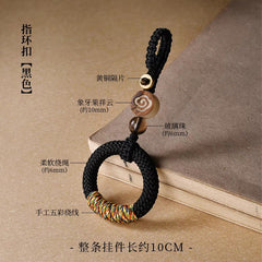 Handwoven Feng Shui Macrame Keychain – Red, close-up detail, lucky charm
