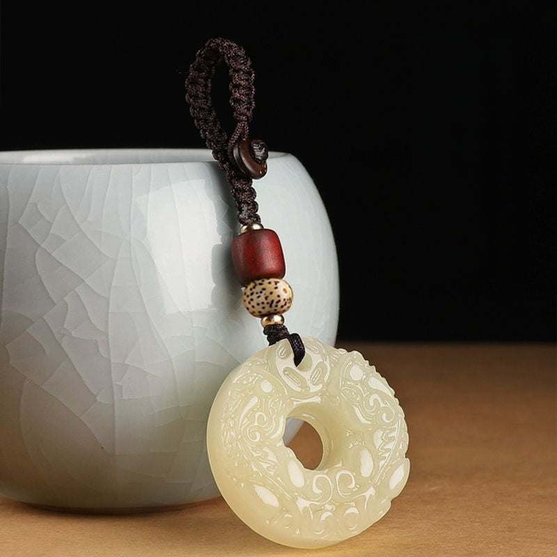 Ancient Style Pixiu Phone Strap & Keychain – Keychain / White, close-up detail, lucky charm