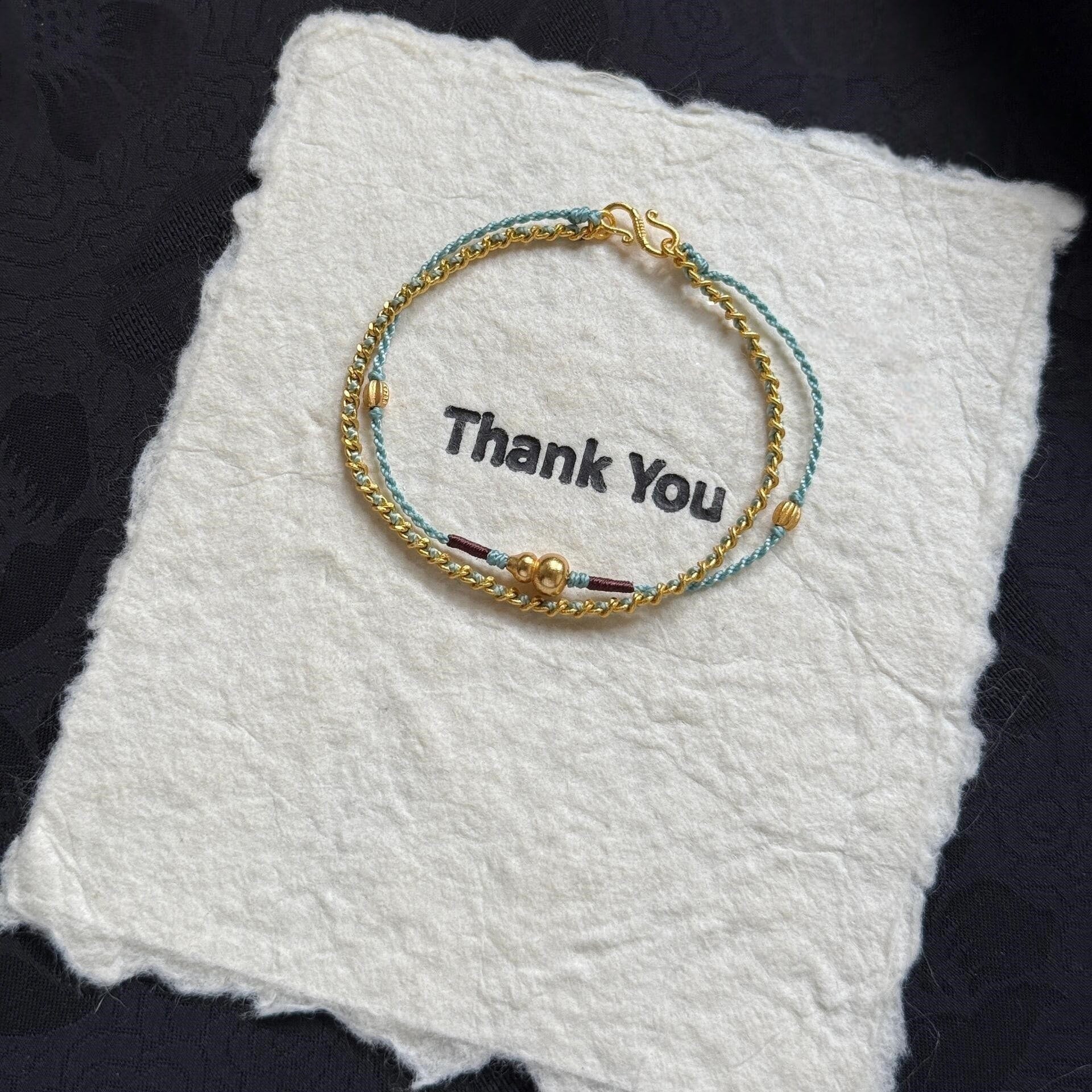 Double-Layer Gourd Bracelet – Circular layout showing gold and blue double layers with gourd charm, spiritual