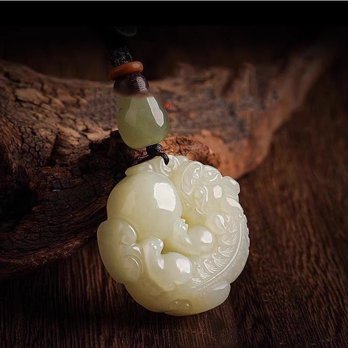 Jade Pi Xiu Keychain with Gemstone Ball, image 5, lucky charm