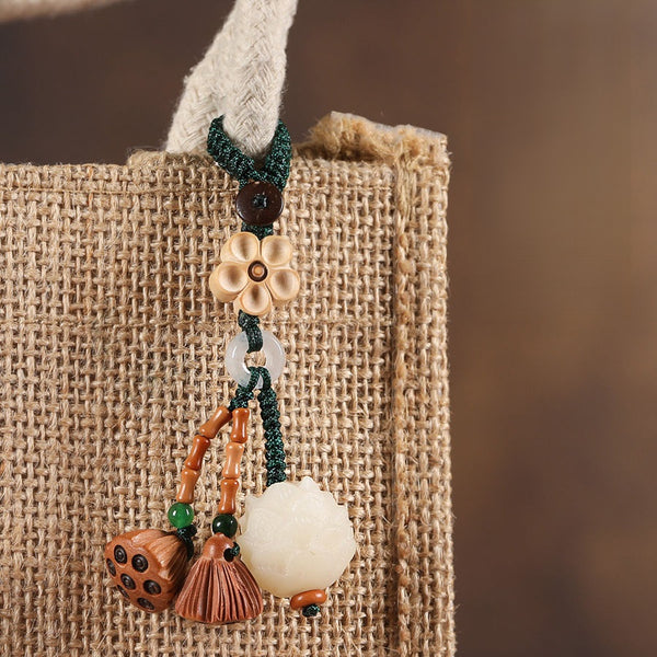 Lotus & Bodhi Car Keychain & Phone Charm - Spiritual Elegance, close-up detail, lucky charm