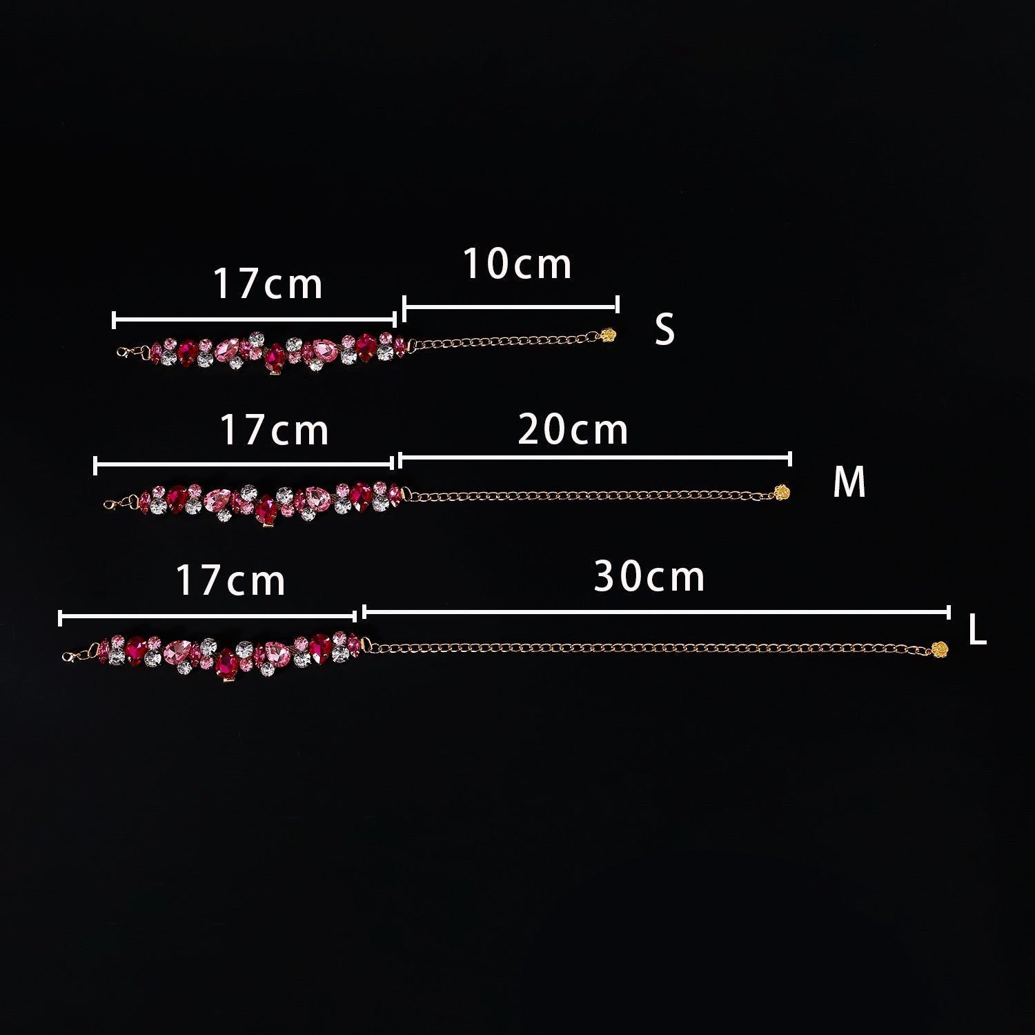 Pet Wedding Collar – Pink rhinestone pet necklace S M L sizes with gold chain on black, luxury pet accessory