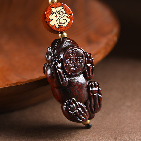 Red Sandalwood PiXiu Keychain, detail shot, lucky charm