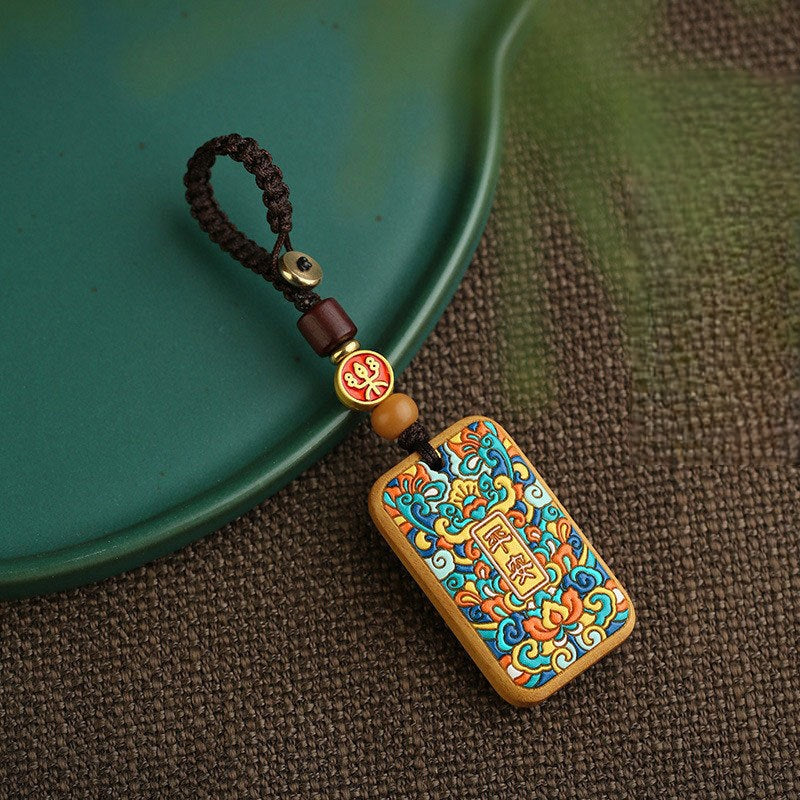 Painted Sandalwood 'Peace' Talisman Keychain for Safe Travels, image 6, lucky charm