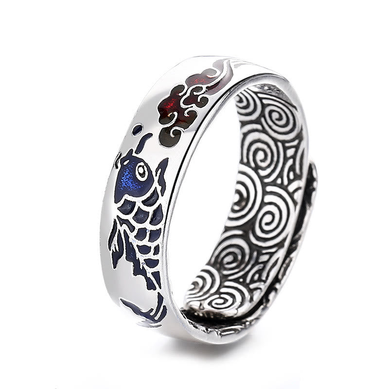 Koi Fish Auspicious Cloud Copper Ring – ring on display stand, auspicious cloud copper jewelry