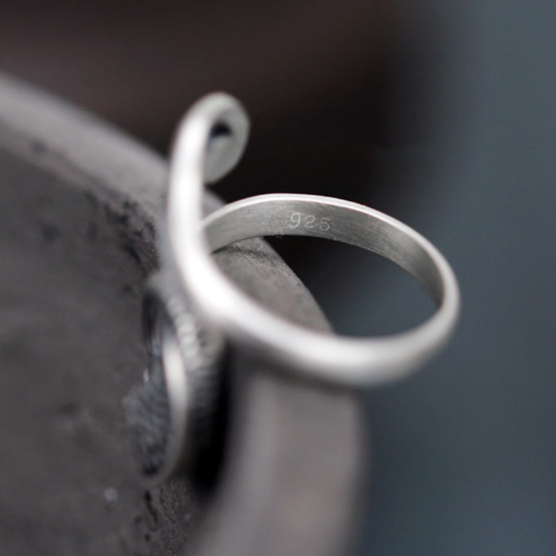 925 Sterling Silver Koi Ring – angled shot of entire ring on white background, silver koi with water texture, luck ring