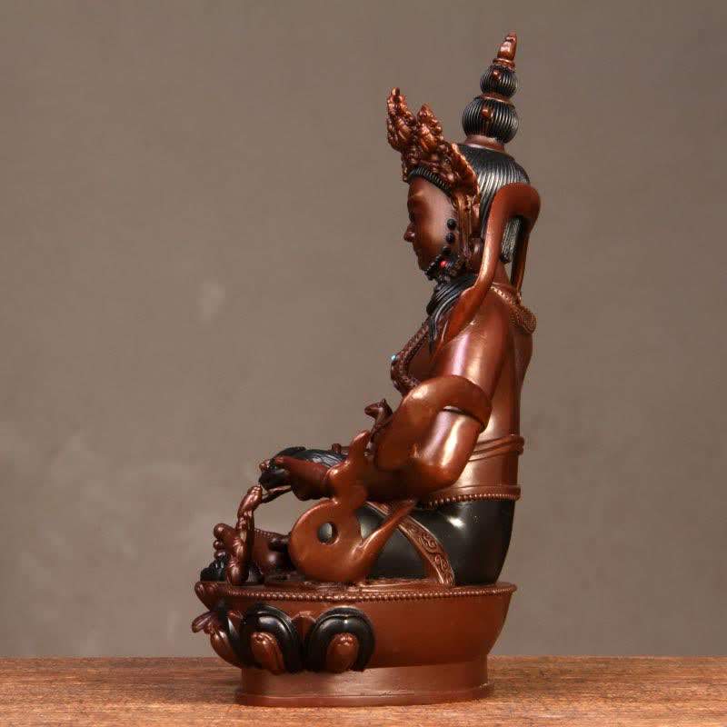 Yellow Jambhala Bodhisattva Copper Statue Home Office Decor – side lotus throne back, ornate Bodhisattva
