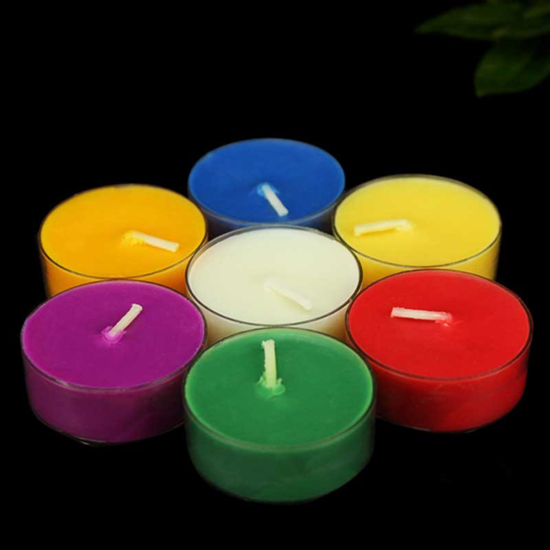Lotus Candle Holder – Seven rainbow tealights in clear cups, honeycomb meditation candles