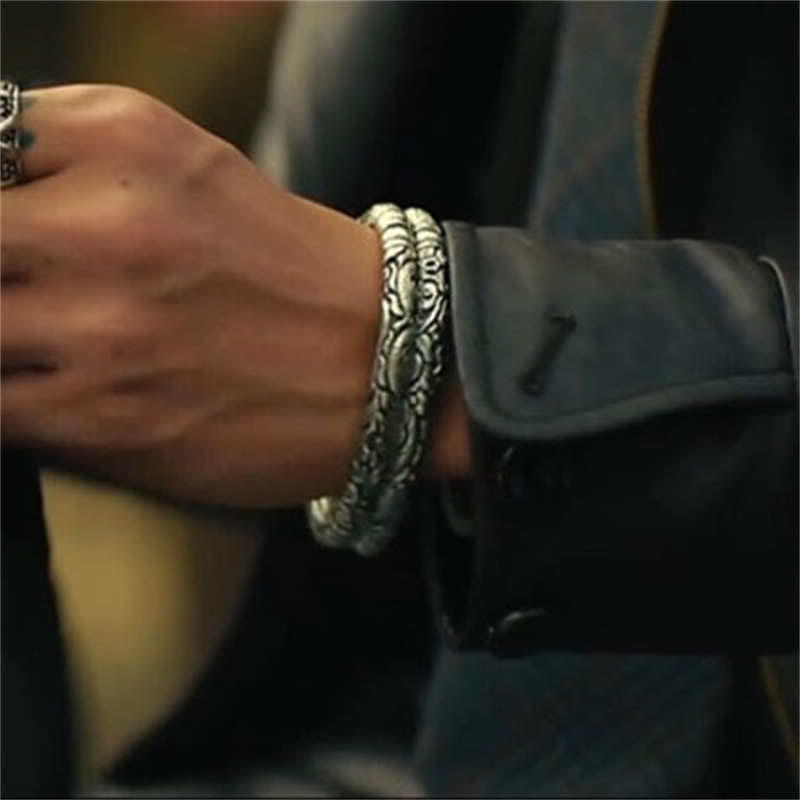 Dragon Head Carved Luck Bangle – wrist-worn cuff with matching ring, Boho Luxury