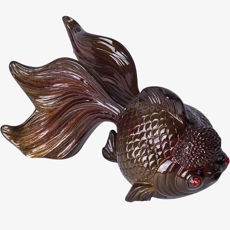 Koi Fish Resin Tea Pet – With Chinese coins around base, wealth luck Feng Shui decor