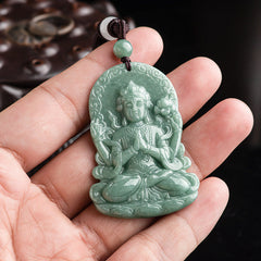Avalokitesvara Jade Necklace Four-Armed Amulet Blessing 45cm – four-armed prayer posture, mercy loving-kindness pendant