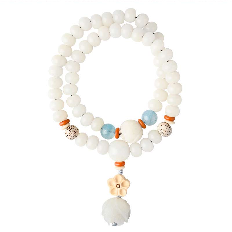 Tibetan White Jade Bodhi Lotus Blessing Bracelet | Enlightenment