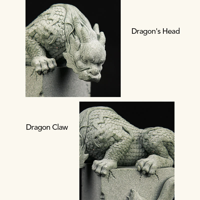 Feng Shui Dragon Sandstone Statue dragon symbolism card, blue dragon illustration, success, luck