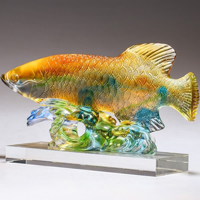 Liuli Crystal Koi Fish Art – Multiple angles showing depth, 3D crystal koi sculpture