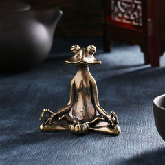 Mini Frog Turtle Koi Copper Decor – full set of five copper animals on wooden shelf, frog turtle koi snail crab