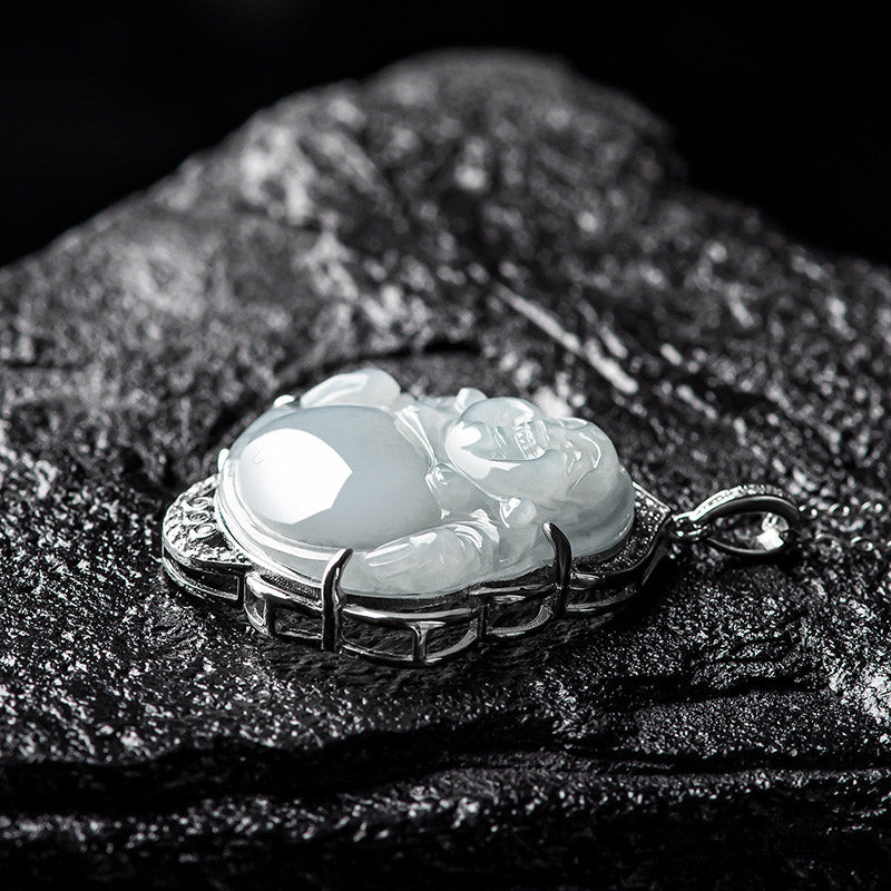 Buddha Jade Necklace – worn on model, abundance amulet