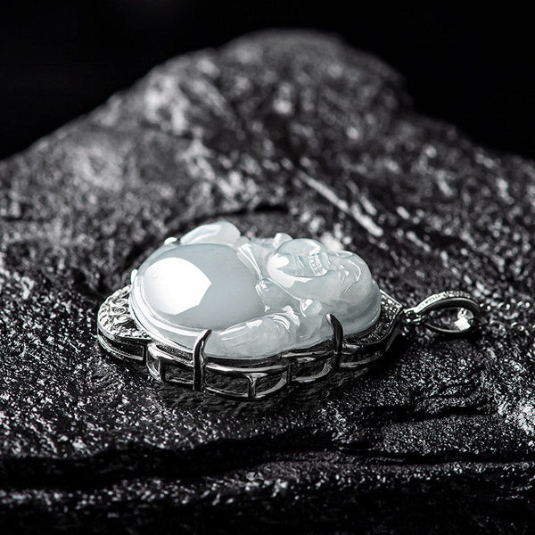 Buddha Jade Necklace – worn on model, abundance amulet