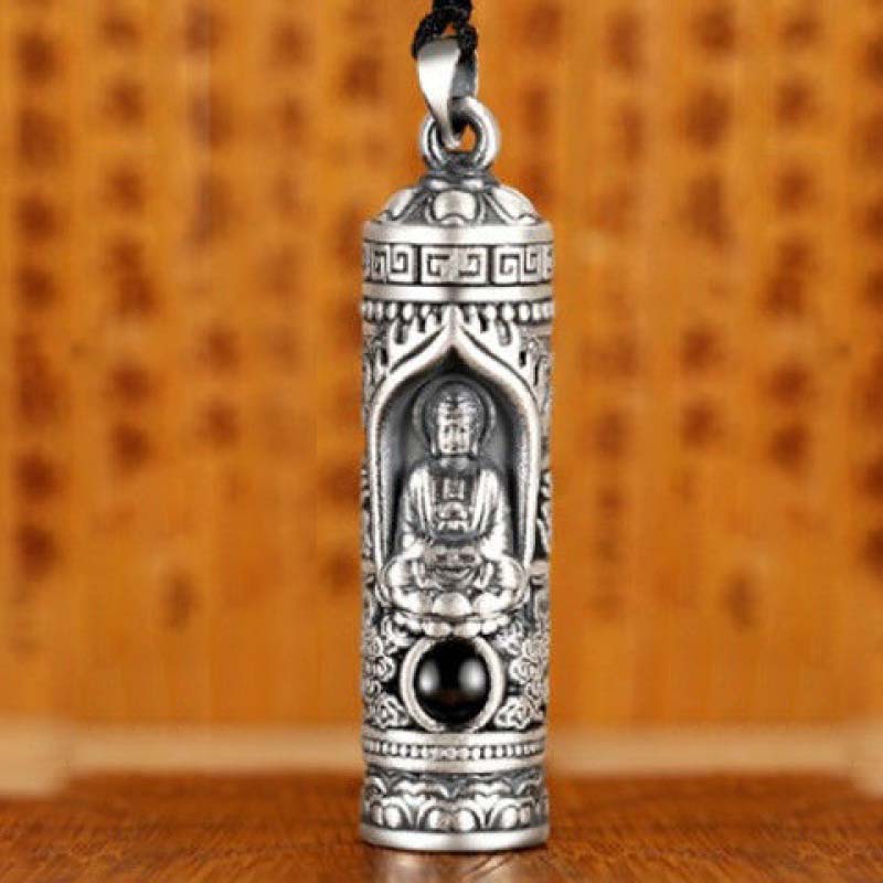 Chinese Zodiac Natal Buddha Projection Necklace – Clean front product shot, meditation Buddha in niche, wearable devotion