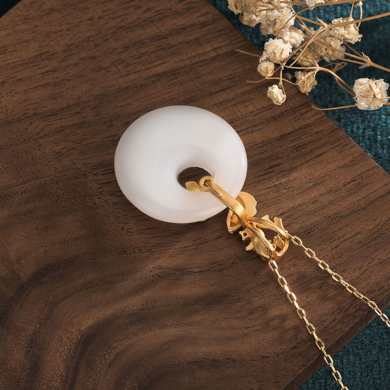 White Jade Koi Necklace – 45cm copper chain link detail with jade koi clasp, Chinese necklace