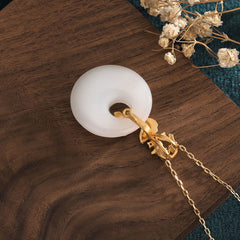 White Jade Koi Necklace – 45cm copper chain link detail with jade koi clasp, Chinese necklace