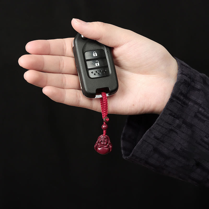 Laughing Buddha Cinnabar Necklace Key Chain Phone Hanging Decoration – prayer beads cinnabar Buddha, traditional monk keychai