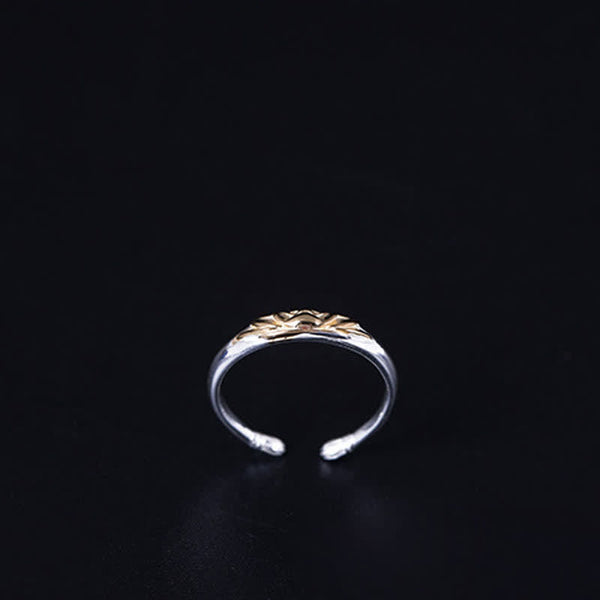 925 Sterling Silver Lotus Ring – Ornate gold floral detail on silver open cuff facing forward, two-tone ring