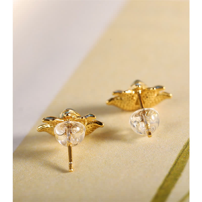 Hetian Cyan Jade Lotus Earrings - Reverse side showing hammered gold post and clutch detail, jade earrings
